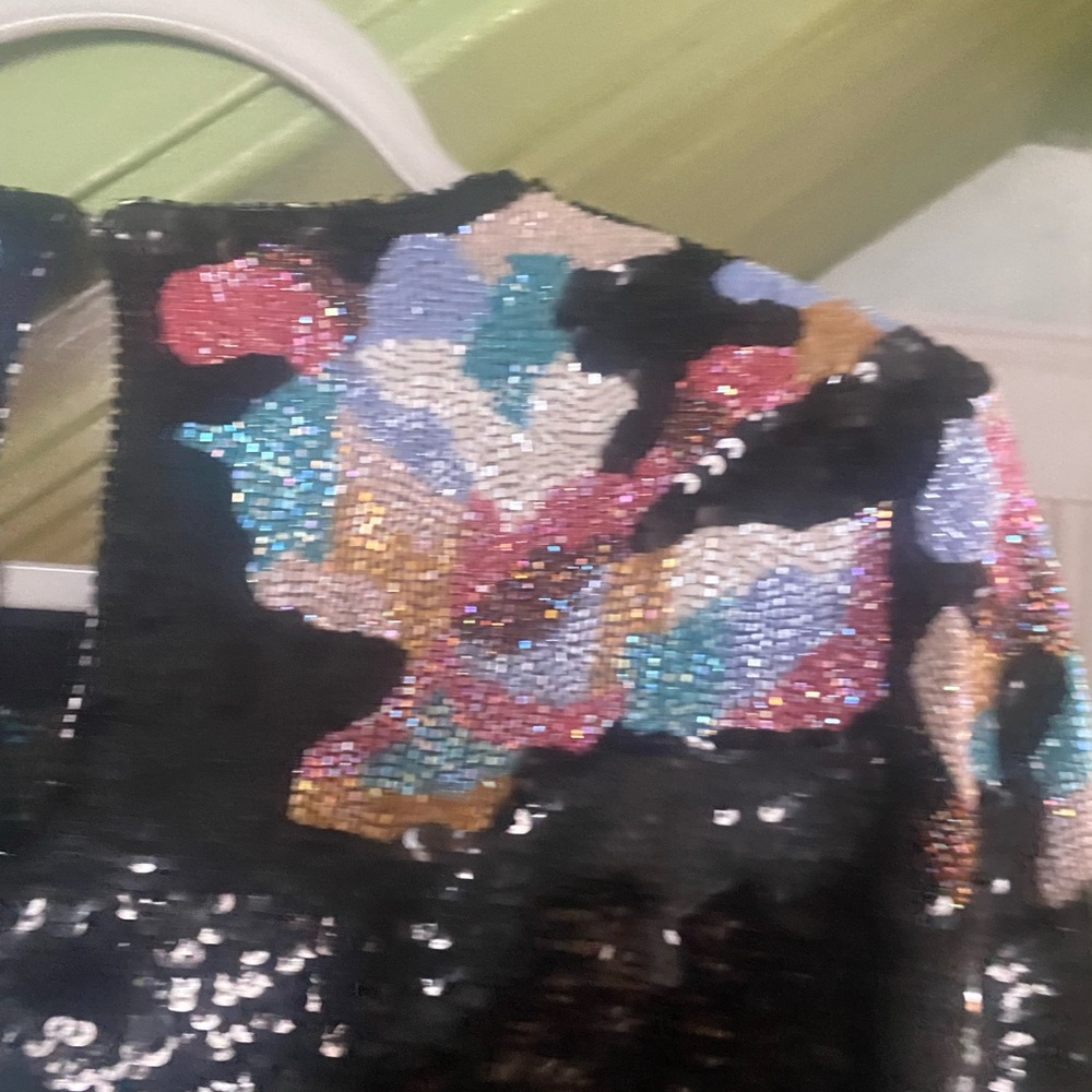 Vintage Sequin Beaded embellished Multicolor Black Evening 80s Blouse - Picture 11 of 12